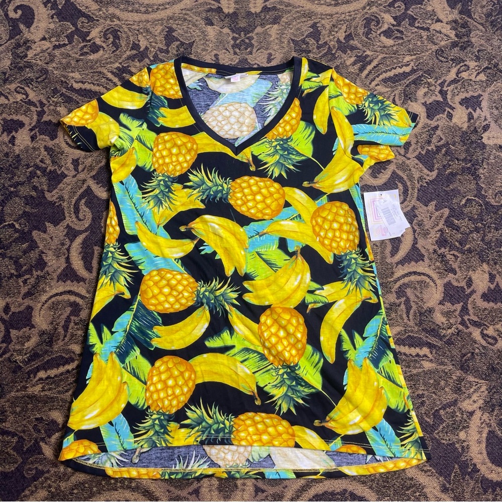 LuLaRoe Womens Size S Size Short Sleeve Pineapple‎ Print Top Shirt Tunic
y